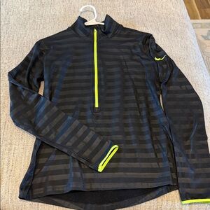 Nike Black Striped Half-Zip Jacket with Neon Yellow Accents
